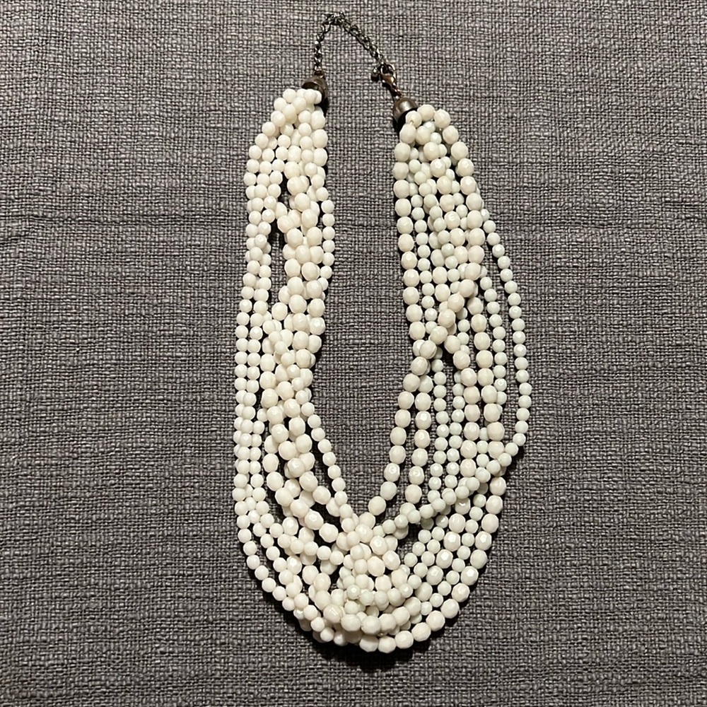 Anthropologie White/Light Blue Statement Necklace